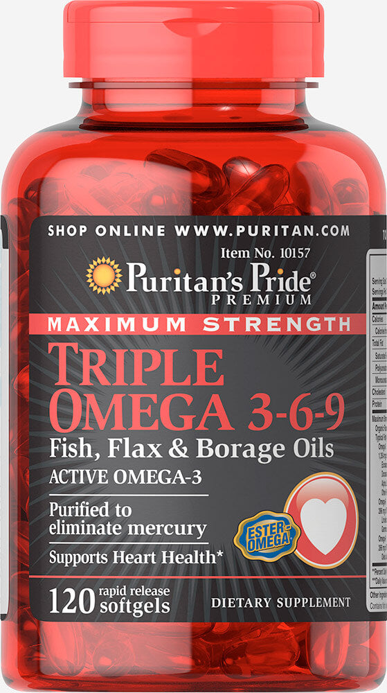 Maximum Strength Triple Omega 3-6-9 Fish, Flax & Borage Oils